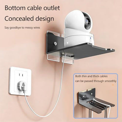 Drillable No Drill Floating Shelves for Wall, Metal Wall Mount Shelves with Cable Access Hole - Carbon Steel Bracket for Camera, Living Room, Office, Bedroom Organization (Small) - size: Small