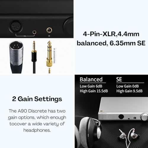 Topping A90 Discrete Fully Discrete Balanced Headphone Amplifier, HiFi NFCA 4Pin XLR/4.4mm Balanced/6.35mm SE Out 9800mWx2 Desktop Headphone Amp Preamplifier (Silver)