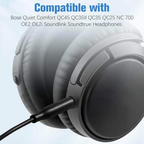 2Pcs Replacement Audio Cable Cord Wire, 3.5mm to 2.5mm Audio Cable for Bose QuietComfort QC45 QC35II QC35 QC25 NC 700 Soundlink Soundtrue Headphones(Black, Grey)