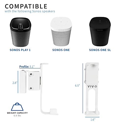 VIVO White Dual Wall Mount Brackets Designed for Sonos One, SL, and Play:1 Audio Speakers | Adjustable Mounting for 2 Sonos Speakers (MOUNT-PLAY1W)