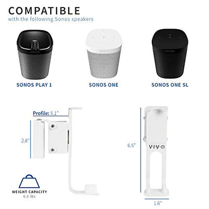 VIVO White Dual Wall Mount Brackets Designed for Sonos One, SL, and Play:1 Audio Speakers | Adjustable Mounting for 2 Sonos Speakers (MOUNT-PLAY1W)