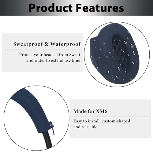 Adhiper XM6 Sweat Covers Accessories for Sony WH-1000XM6 - Dark Blue | Soft Silicone Case, 2-in-1 Headphone Cover with Earpad Covers & Headband Cover, Sweatproof & Easy to Clean & Secure Fit - color: Dark Blue