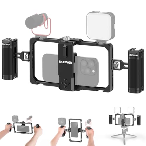 NEEWER Upgraded Phone Rig Vlogging Kit, Video Stabilizer with Dual Handle, Wireless Mic Clip Slot for TikTok YouTube, Compatible with SmallRig iPhone 17 Pro Max 16 16e 15 Galaxy S25 Ultra, PA009 - style: PA009