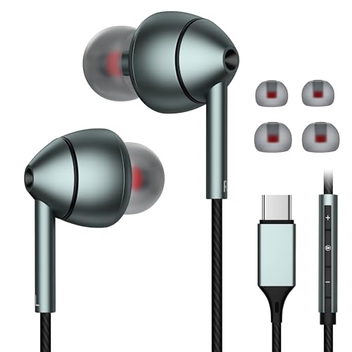 USB-C Wired Earbuds with Microphone, Volume Control, Noise Canceling, Compatible with Samsung Galaxy S24 S23 S22, iPhone 17 16 15 Pro Pro max, Pixel Phones - color: 1Pack-Black