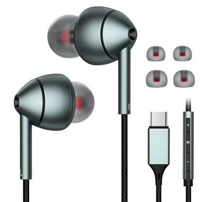 USB-C Wired Earbuds with Microphone, Volume Control, Noise Canceling, Compatible with Samsung Galaxy S24 S23 S22, iPhone 17 16 15 Pro Pro max, Pixel Phones - color: 1Pack-Black