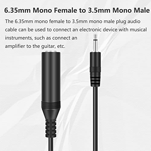 2 Pack 3.5mm 1/8" TS Mono Male to 6.35mm 1/4" Mono Female Adapter Audio Cable Cord
