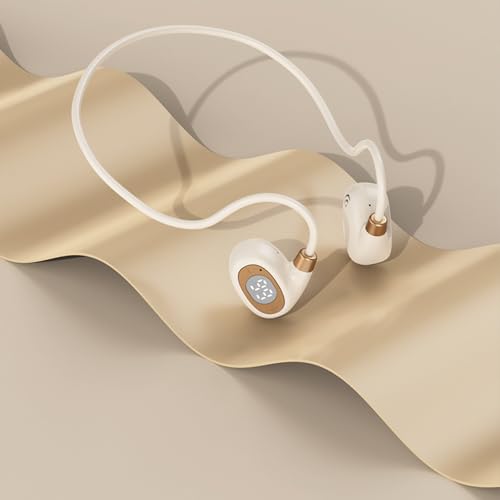 IHAO Open Ear Air Conduction Headset Wireless Bluetooth Sport Headphones with Mic Earphone Lightweight Painless Wearing Sweatproof Earpiece Stereo Earphone for Running Hiking Bicycling-HY 30 Off-White - color: HY 30 Off-White