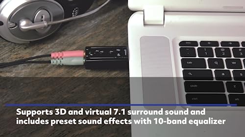 MH USB to Audio Jack Adapter with Volume Controls, 7.1 Sound Card | USB 2.0 bus-powered adds mic-in and -out, 7.1 virtual surround, mute keys, Mac/Windows 152341