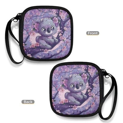 Lightweight Wired/Bluetooth Headset Charger Small Universal Carrying Bag Rectangle Shaped Portable Protection Earphone Case with Mesh Inner Pocket Zipper Enclosure(Koala and Peach Blossom) - color: Koala and Peach Blossom