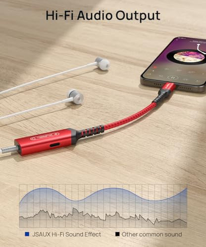 JSAUX USB C to 3.5mm Headphone Charger Adapter, 2-in-1 PD 60W AUX Jack-Red | USB C to 3.5mm Headphone and Charger Adapter, 2-in-1 AUX Mic Jack, PD 60W Fast Charging, for iPhone 15 Pro Max Galaxy S24 PC - color: Red