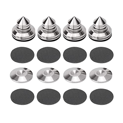 4 Sets Speaker Isolation Stand Feet, Stainless Steel Speaker Base Pads, Shockproof 28-32mm Adjustable Speaker Vibration Absorber Spike Cone Mats for Amplifier Turntable DAC Recorder CD (27x29x5MM) - size: 27x29x5MM
