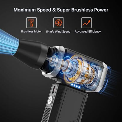 Powerful Air Duster, Rechargeable Blower, Turbo Fan, Barber Gifts | 300000RPM, Handheld Fast Clean, for Computer Accessories, PC Gamers, Carpenter, Laptop, Desk & Snow Removal, Gadgets for Men - color: Bright Silver