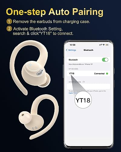 Wireless Earbuds, Bluetooth 5.4 Headphones Sport Over Ear Buds with ENC Mic | Noise Cancelling ,48H,Wireless Earphone With Earhooks, Stereo Deep Bass, IP7 Waterproof ear bud for Workout Running,Off White - color: Off White