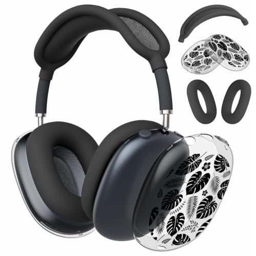Joyland Silicone Case for AirPods Max Headphones,Black Leaves Soft TPU Ear Cups Cover/Ear Pad Cover/Headband Protection for Apple AirPods Max USB-C/Lightning (2024/2020),Clear Black - color: Black-Black Leaves