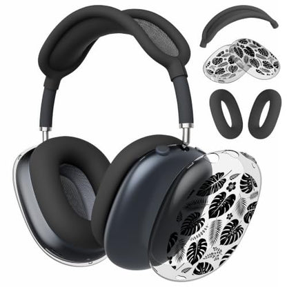 Joyland Silicone Case for AirPods Max Headphones,Black Leaves Soft TPU Ear Cups Cover/Ear Pad Cover/Headband Protection for Apple AirPods Max USB-C/Lightning (2024/2020),Clear Black - color: Black-Black Leaves