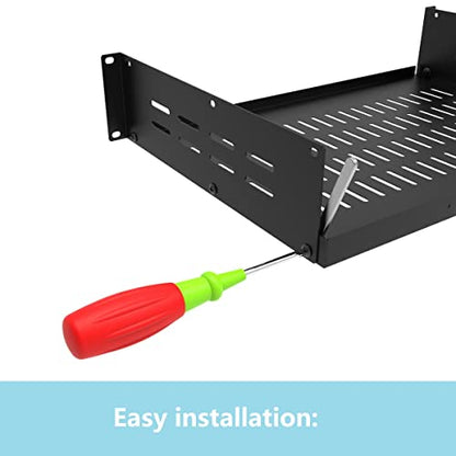 2U 19" Universal Vented Rack Mount Cantilever Server Shelf | 12 Inch Deep-Disassembled Black (2U12InD) - size: 2U12InD