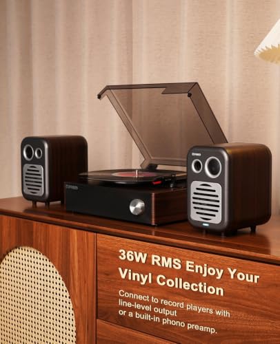 Bookshelf Speakers, 36W RMS Powered Bluetooth Stereo Speakers | 1.5" Tweeter & 3" Midwoofer, MDF Wood Cabinet with Subwoofer Output, Optical/Coaxial/RCA/USB Inputs for Turntable, PC, TV