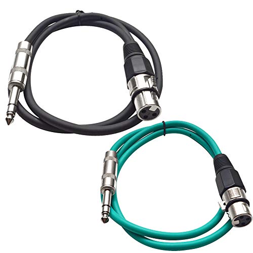 Seismic Audio - SATRXL-F2-2 Pack of 2 Foot 1/4 Inch TRS to XLR Female Patch Cables - Balanced - 2 Foot Patch Cord - Black and Green - color: Black and Green