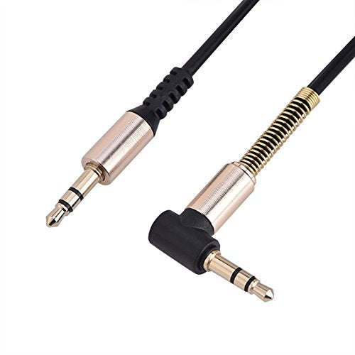Sorandy 3.5mm Male to Male Audio Cable, Stereo Retractable Coiled Cable, Gold Plated Audio Cord with L Shaped Right Angle Connector, Extends to 6ft, Ideal for Smartphone Car MP3 MP4