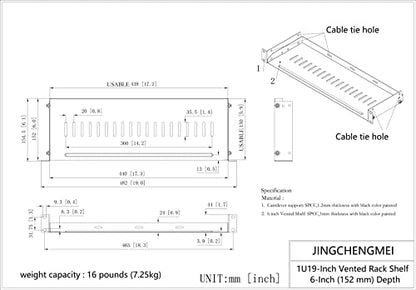 1U Disassembled Vented Rack Shelf Universal Rack Tray No Lip | for 19 Inches Network Cabinet or Server Rack (6 Inches Deep) - size: 6 Inches Deep