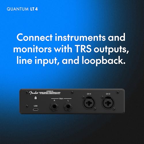 Fender Quantum LT 4 | 4x2 USB-C Audio Interface for Music Production, Dual MAX-HD Mic Preamps, Dual Instrument Inputs, Low-Latency Drivers, Loopback, Balanced Outputs, Headphone Amp, Mac & PC | 4x2 USB-C Audio Interface for Music Production. Dual MAX-HD M