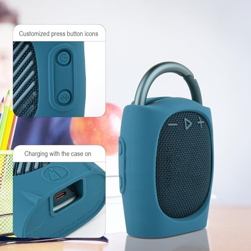 Silicone Protective Carrying Case Compatible with JBL Clip 4 - Portable Mini Speaker Stand UP Cover Pouch for JBL Clip 4 (Blue) - color: Blue
