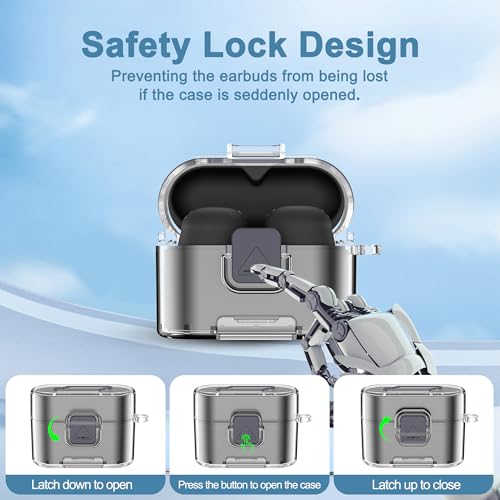 [with Safety Lock] for Sony WF-1000XM6 Case Cover, Soft TPU Clear Protective Earbuds Case with Cleaning Kit & Carabiner, Wireless Charging Headphone Accessories for Men Women(Clear) - color: Clear