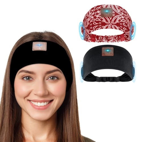 2PCS Sleeping Headphones, Headband Headphones with Thin Speakers - color: Black&Pattern Red