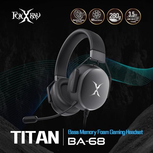 FOXXRAY BA-68 Gaming Headset for PC, PS4, PS5, Xbox, Lightweight Over-Ear Headphone with mic, 50MM Dynamic Drivers, 3.5mm Audio Jack, Soft Memory Foam Cushion, Removable Microphone