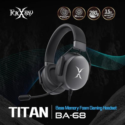 FOXXRAY BA-68 Gaming Headset for PC, PS4, PS5, Xbox, Lightweight Over-Ear Headphone with mic, 50MM Dynamic Drivers, 3.5mm Audio Jack, Soft Memory Foam Cushion, Removable Microphone