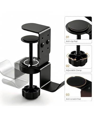 Under Desk Headphone Holder Clamp, Rotating Desk Hook, Space Saving Mount