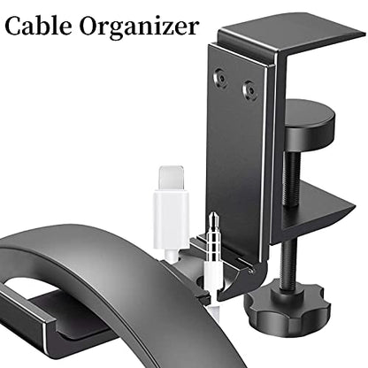 Aluminium Headphone Stand Hanger Under Desk, Foldable Headset Holder with Cable Organizer, Adjustable Clamp-On Headphone Hook, Non-Slip Desk Mount for Gaming Headphones, Bags & Accessories