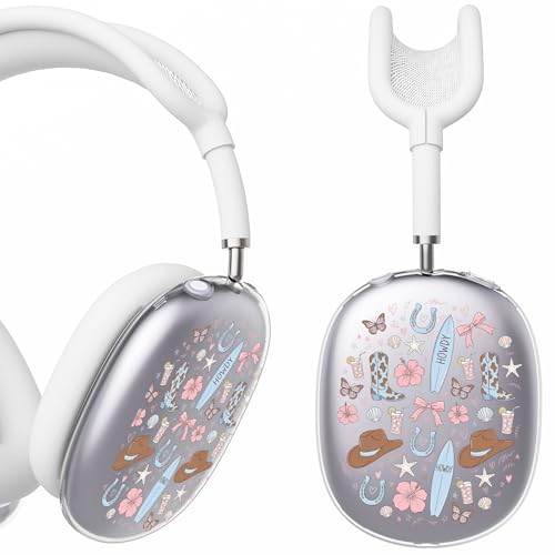 for AirPods Max Headphones Western Ear Covers for AirPods Max 2 | Cute Cowboy Clear Ear Cups Cover | White Silicone Ear Pad Case Headband Cover for Apple AirPods Max 2/1 (2026/2024/2020) - color: Cowboy E/White