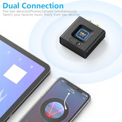 1Mii ML201 Bluetooth 5.1 Audio Receiver for Home Stereo RCA 3.5mm Jack | 12H Playtime, Dual Link, Wireless Hi-Fi Music Streaming from Phone to Powered Speaker/Old Stereo Receiver