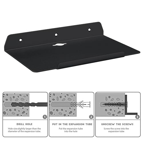 10.2''W x 6.3''D Small Floating Metal Wall Shelf,Deep Floating Shelves for Speakers,Cameras,Routers,Heavy Duty Metal Floating Wall Shelf with Lip for Bedroom,Bathroom,Living Room,Black - color: 10''black