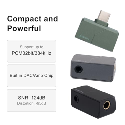 QOA Celest Mini Portable IEM DAC, in Ear Monitor Amplifier, USB C to 3.5/4.4mm Output Headphone Amplifier, High Resolution 32bit/384kHz, HiFi Earbuds Amp for Phone/PC (Black)