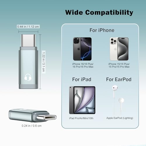 TiMOVO Lighting to USB C Audio Headphone Adapter with Line Control, Grey | Lighting to USB C Earphone Adaptor for iPhone 17/16/15 Series, iPad Air/Pro/Mini, Not for Charging and Data Transfer - color: Gray