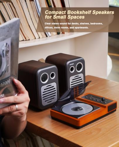Bookshelf Speakers, 36W RMS Powered Bluetooth Stereo Speakers | 1.5" Tweeter & 3" Midwoofer, MDF Wood Cabinet with Subwoofer Output, Optical/Coaxial/RCA/USB Inputs for Turntable, PC, TV