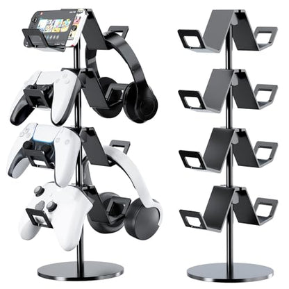 Controller Holder 4 Tier,Headphone Stand for Xbox PS5 PS4 | Classical "W" shape,Adjustable,Gamepads and headset storage,For Gamer,Black,Stable,Gaming gift