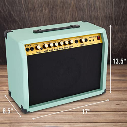 LyxPro 40 Watt Electric Guitar Amplifier | Solid State Studio Amp with 8” 4-Ohm Speaker, Custom EQ Controls, Drive, Delay, ¼” Passive/Active/Microphone Inputs, Aux in & Headphone Jack - Green - color: Green, size: 40 Watt