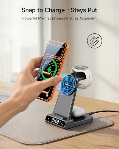 Charger for Garmin Watch, 3 in 1 Magnetic Charging Station for iPhone | For fenix, Venu, Forerunner, vivoactive, Instinct, Wireless Charger for iPhone 17 16 15 14, for AirPods Pro 3/4, No Adapter