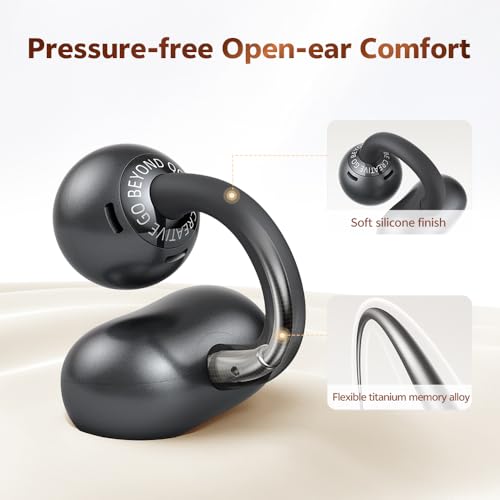 QCY Crossky C50 Open Ear Earbuds, Clip On Earbuds Bluetooth 6.0 - color: Grey