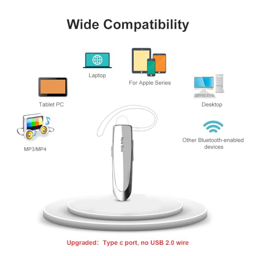 New Bee Bluetooth Earpiece V5.0 Wireless Handsfree Headset with Microphone 24 Hrs Driving Headset 60 Days Standby Time for iPhone Android Samsung Laptop Trucker Driver (White) - color: White