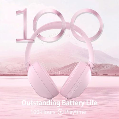 Active Noise Cancelling Headphones, 100H Playtime Headphone Wireless Bluetooth, Bluetooth Headphone with Microphone, Over Ear Wireless Headphones with Deep Bass,Fast Charging for Travel - color: Pink