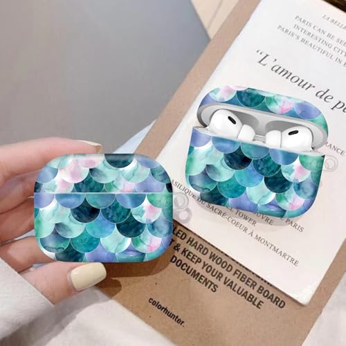 Compatiable for AirPod Pro 2nd/1st Generation Case,Lightweight & Durable Resistant Hard Case with Keychain,Stylish Design AirPod Case Cover for Women(Beautiful Green Mermaid Scales) - color: Beautiful Green Mermaid Scales