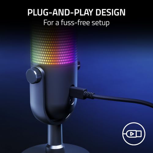 Razer Seiren V3 Chroma 32‐Bit DSP, USB-C Microphone for PC & Mac, Pink | AI Audio Processing, Noise Isolation, Tap-to-Mute, Supercardioid Condenser Mic, Chroma RGB, Discord, OBS Studio, Streamlabs