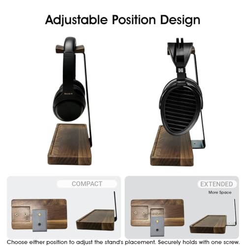 Walnut Headphone Stand, Wood Headset Holder with Storage for Desk - color: Grey