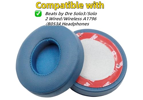 Solo 3 Ear Pads Replacement,Compatible with Beats by Dre Solo 3/Solo 2 Wired/Wireless A1796/B0534 Headphones,Ear Pads Cushions with Upgrade Memory Foam & Strong Adhesive Tape(Aqua Blue) - color: Aqua Blue