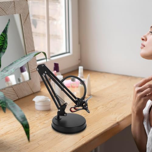 Adjustable Microphone Desk Stand with Stable Arm Supports and 3/8" Thread, Metal and Plastic Low Profile Mic Table Stand for Recording and Voice Recognition