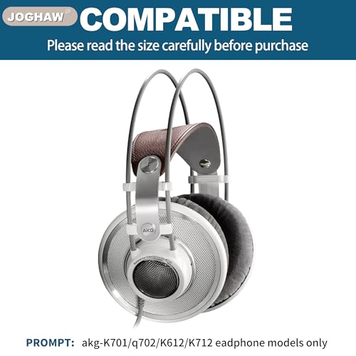 Headphones Replacement Ear Pads for AKG K701, K702, Q701, Q702, K601, K612, K712, Soft Velvet with high-Density Memory Foam - Grey